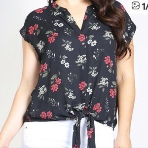 Zenobia Floral Black and Red Women's Top